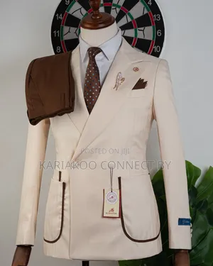 ​Luxury Men's Off-White 2-Piece Pinstripe Wedding Suit