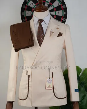 ​Luxury Men's Off-White 2-Piece Pinstripe Wedding Suit