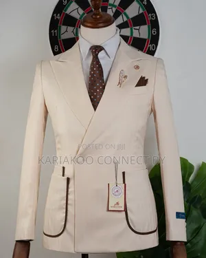​Luxury Men's Off-White 2-Piece Pinstripe Wedding Suit