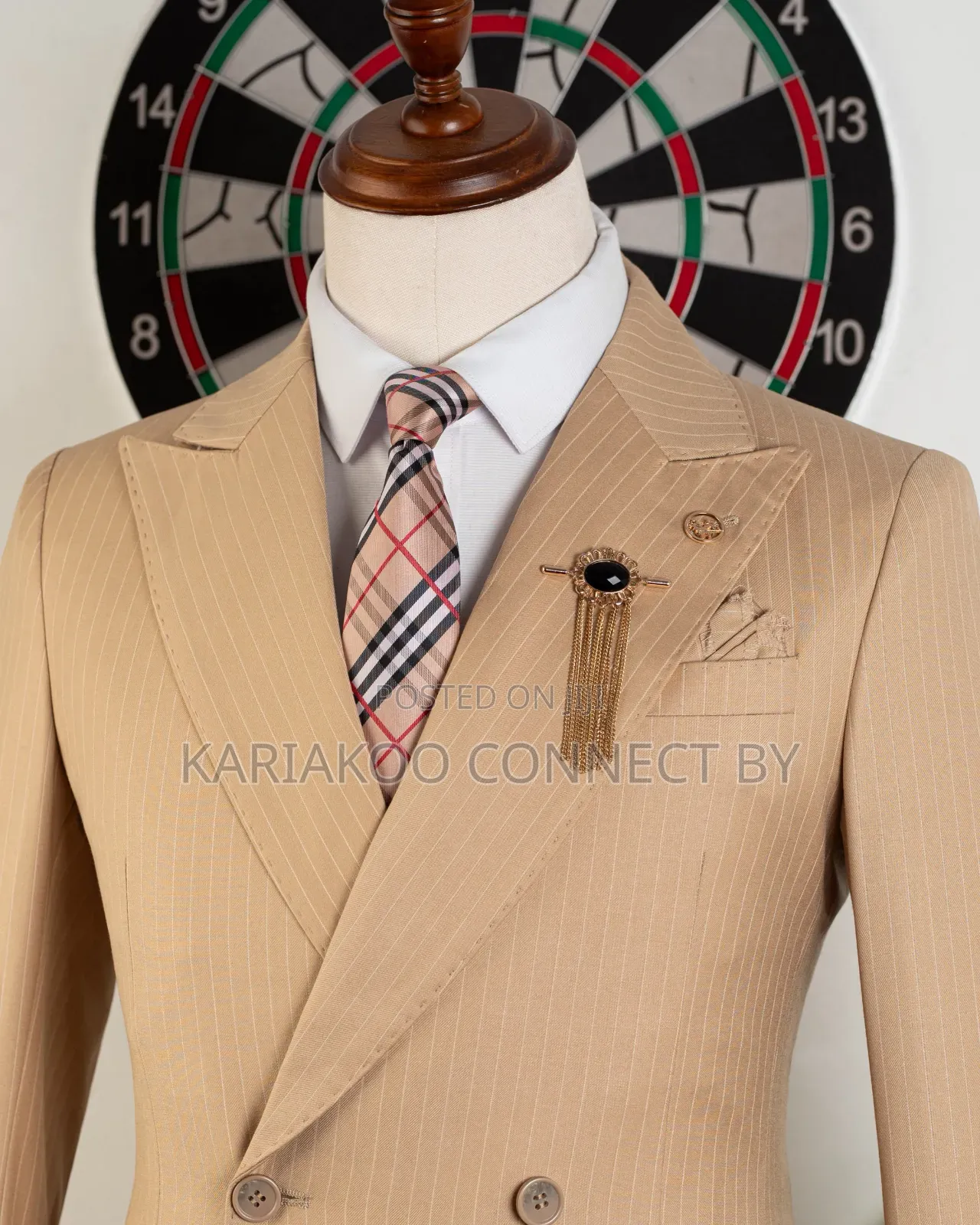 ​Premium Men’s Slim-Fit Tan Double-Breasted Formal Suit