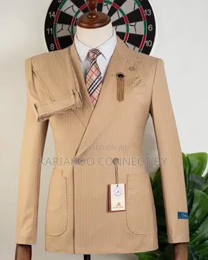 ​Premium Men’s Slim-Fit Tan Double-Breasted Formal Suit