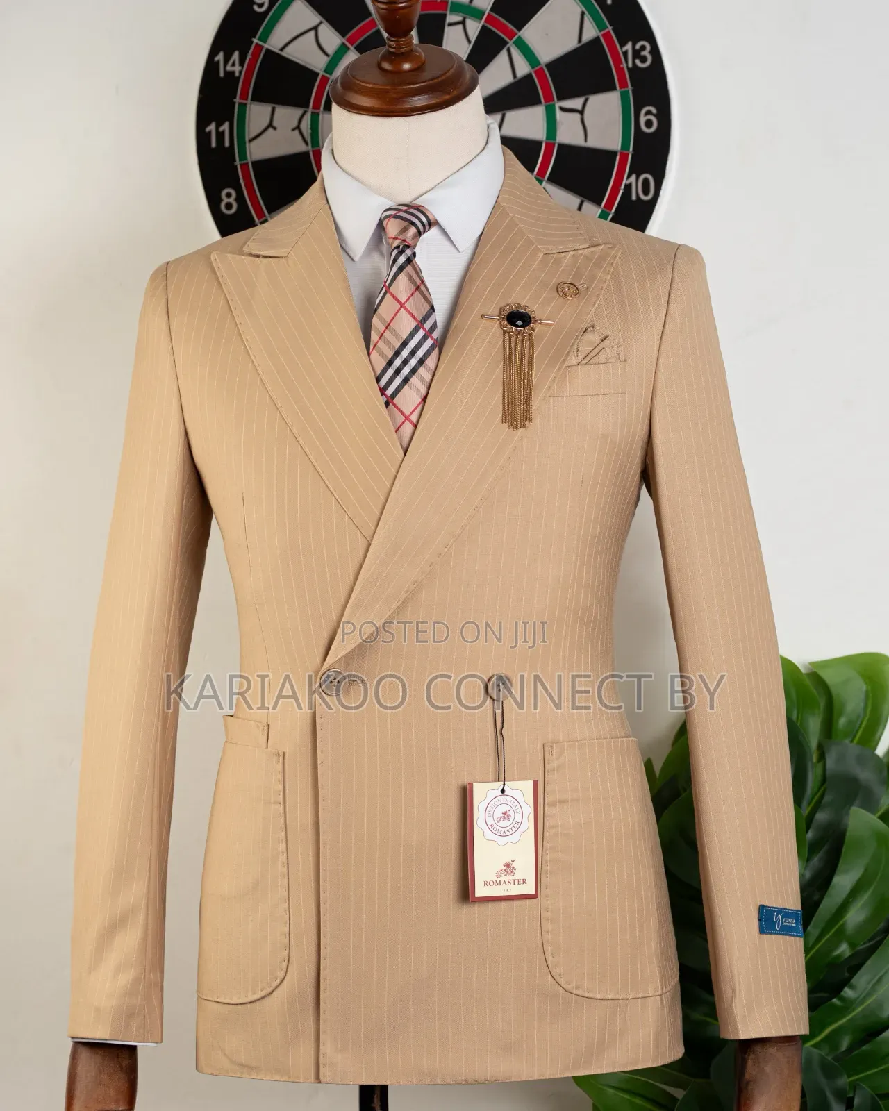 ​Premium Men’s Slim-Fit Tan Double-Breasted Formal Suit