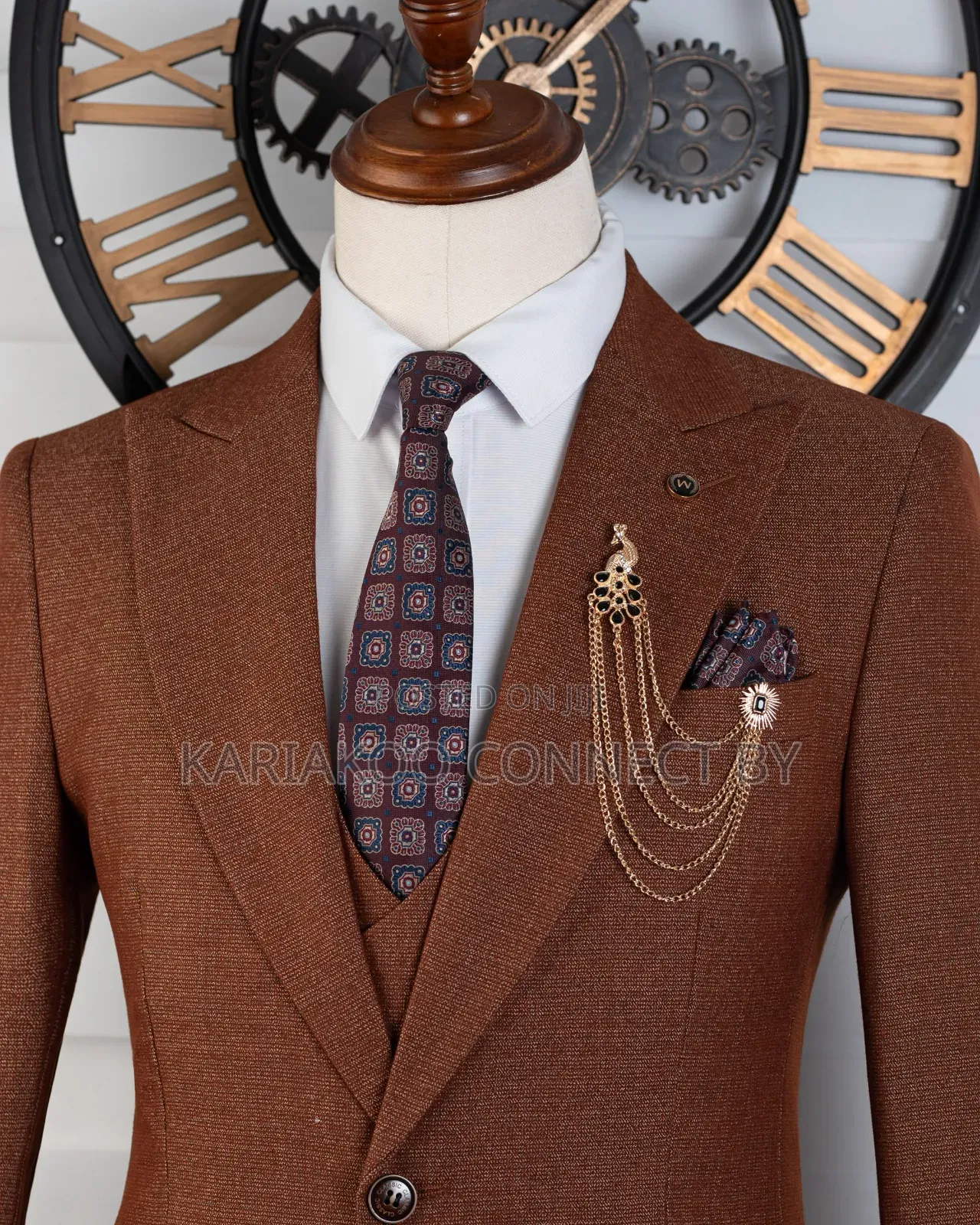 Premium Rust Brown Textured 3-Piece Suit
