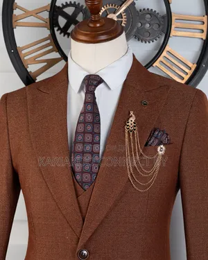 Premium Rust Brown Textured 3-Piece Suit