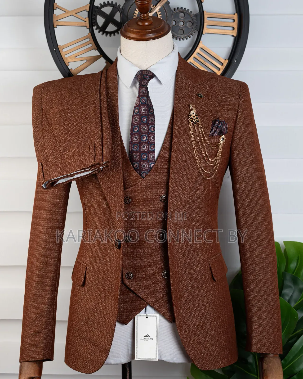Premium Rust Brown Textured 3-Piece Suit
