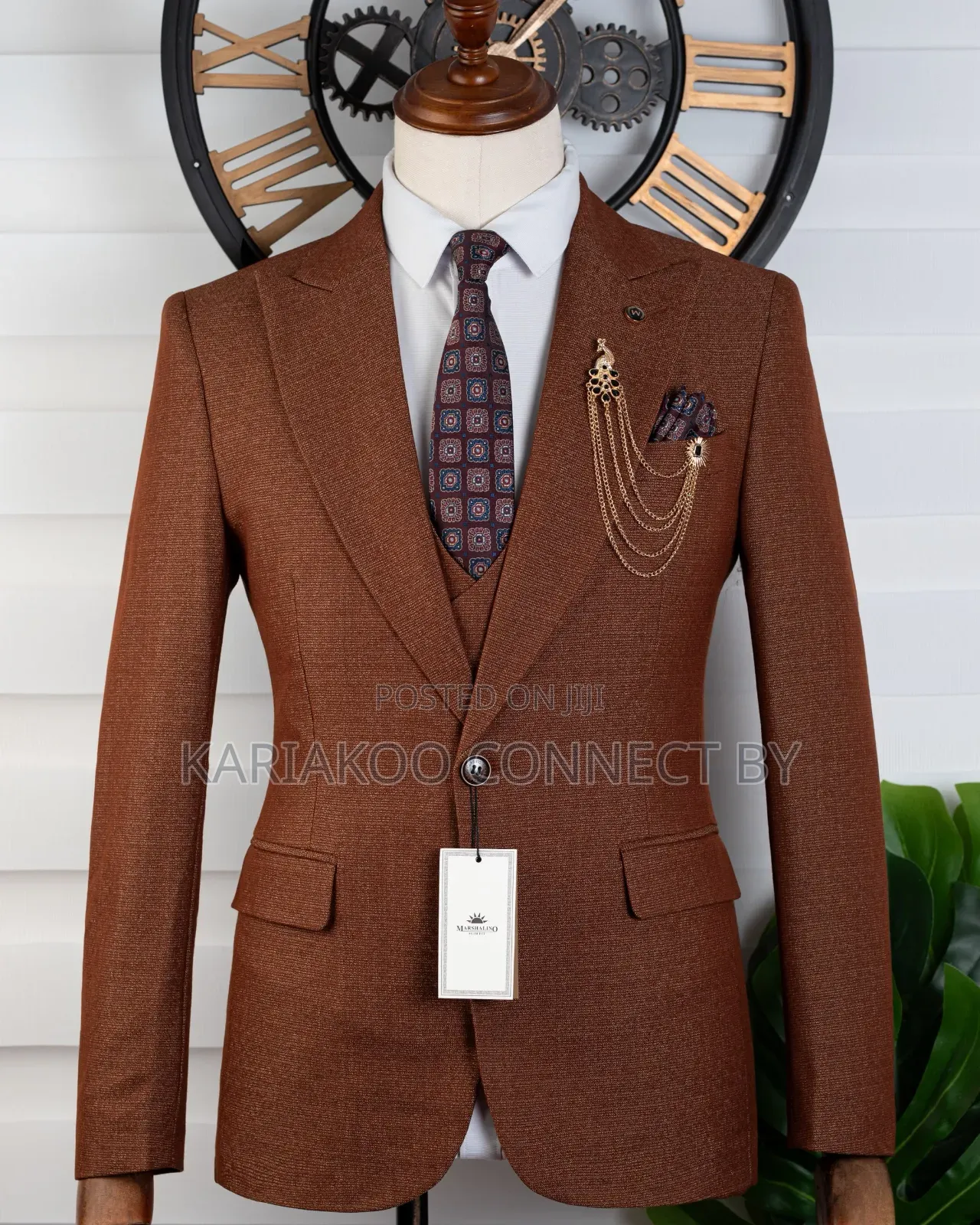 Premium Rust Brown Textured 3-Piece Suit