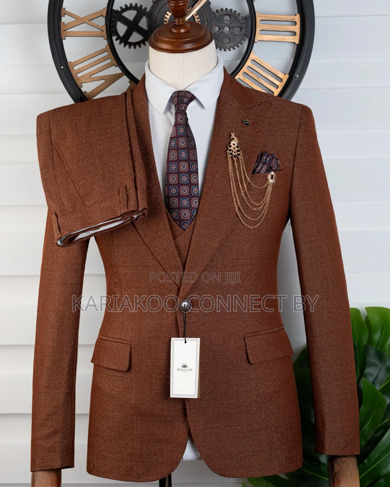 Premium Rust Brown Textured 3-Piece Suit