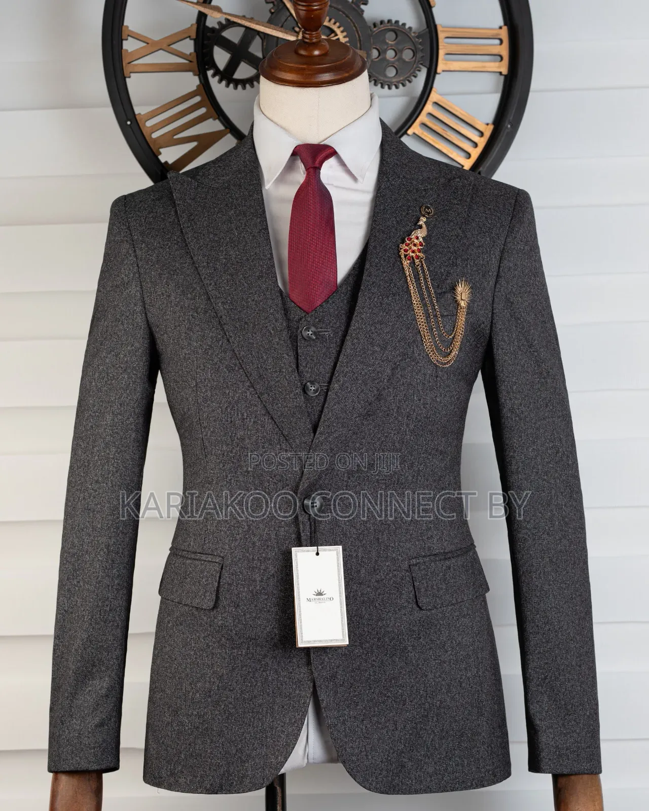 Premium Dark Charcoal Textured 3-Piece Suit