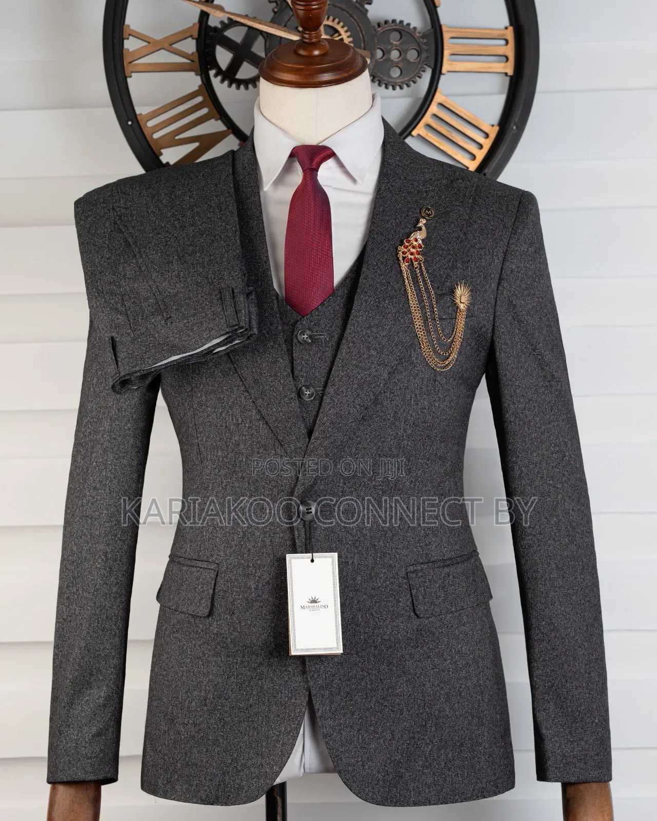 Premium Dark Charcoal Textured 3-Piece Suit