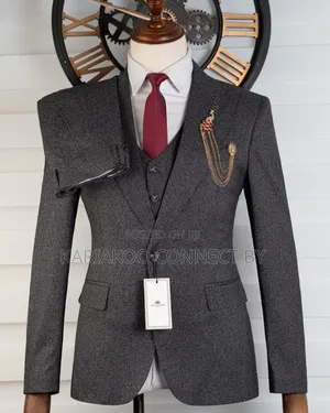 Premium Dark Charcoal Textured 3-Piece Suit