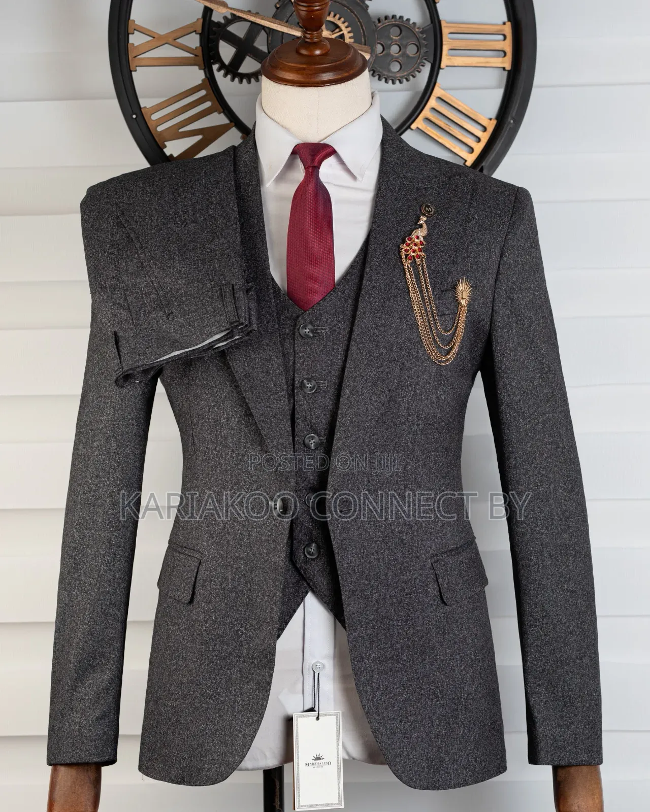 Premium Dark Charcoal Textured 3-Piece Suit
