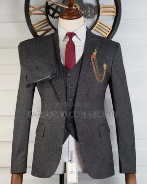 Premium Dark Charcoal Textured 3-Piece Suit