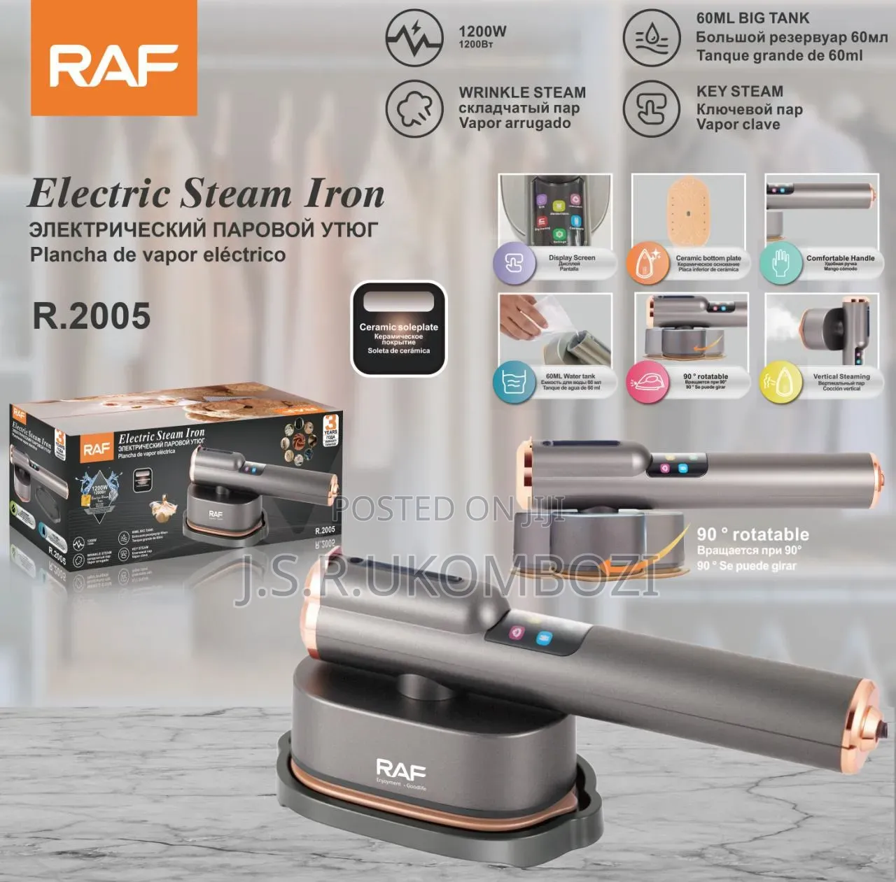 Raf Electric Steaming Iron With Handle