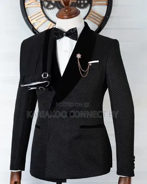 ​Premium Black Herringbone Pattern Tuxedo Suit Set for Dinner Gala