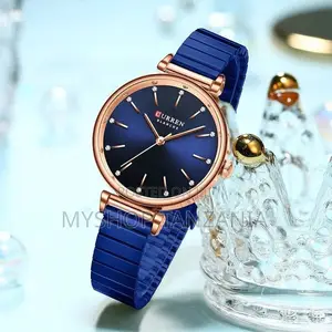 Curren 9081 Watch Rose Gold-Tone Case and Vibrant Blue Stainless Steel
