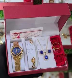 Ladies' Gift Set Includes a Gold-Toned Analog Watch With a Blue Face
