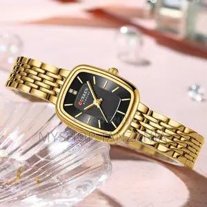 Curren 9093 Women's Wristwatch a Distinct Gold-Tone Rectangular Case