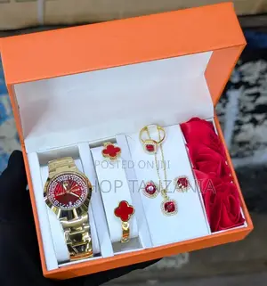 Qquality 3 in 1ladies Set Features Red-Dialed Watch, Red Jewelry