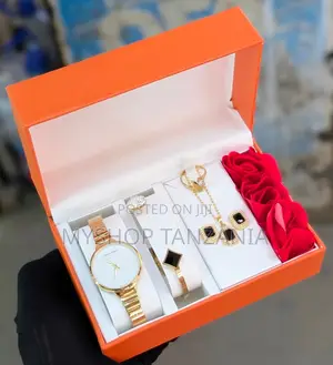 Gold-Toned Watch and Jewelry Set, Resembling Calvin Klein Styling