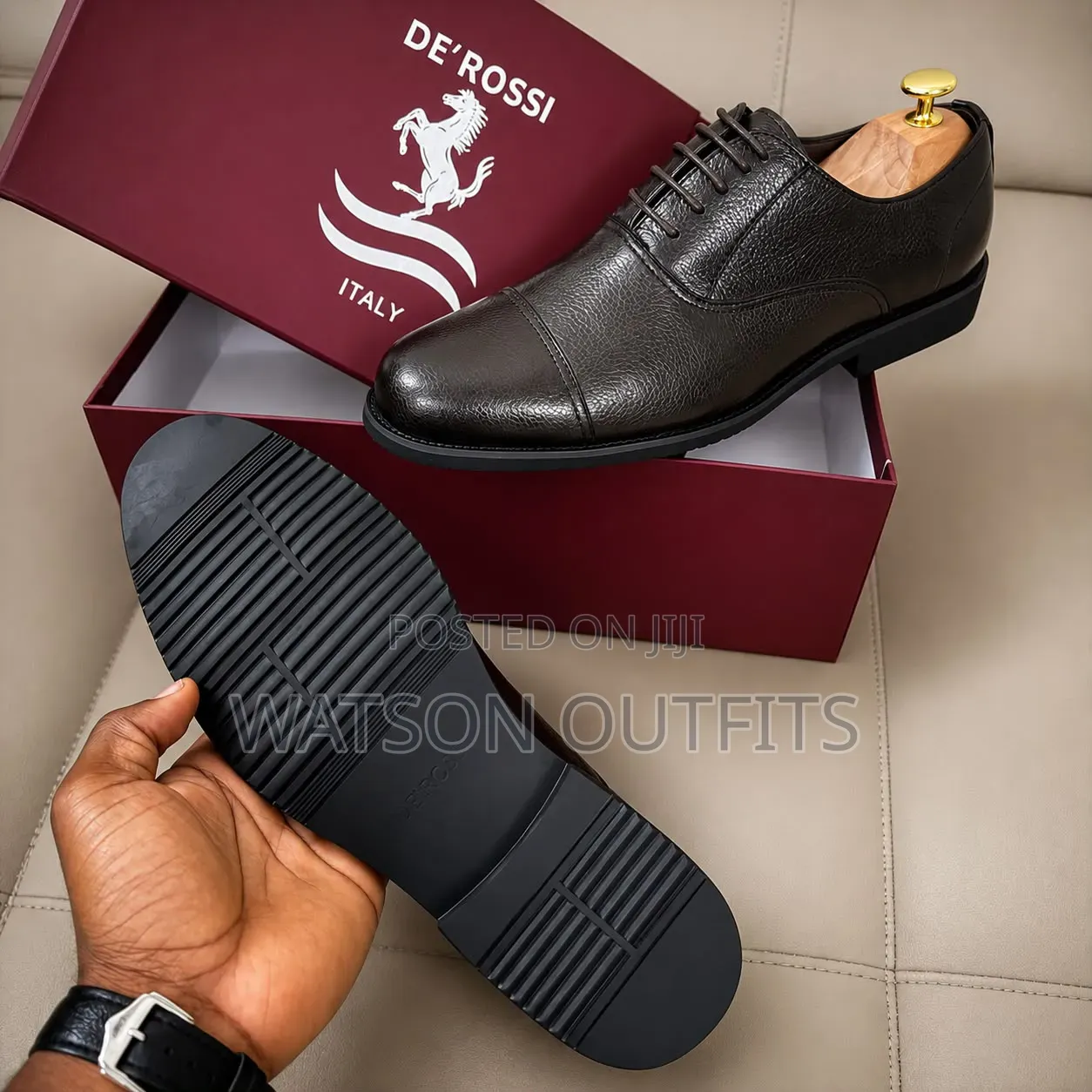 Men's Leather Shoes 2 Colours Black and Coffee De'Rossi Brands