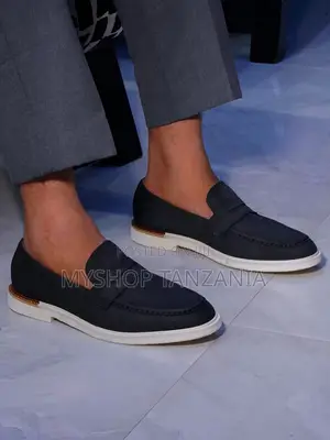 Santoni Navy Blue Slip-on Loafers