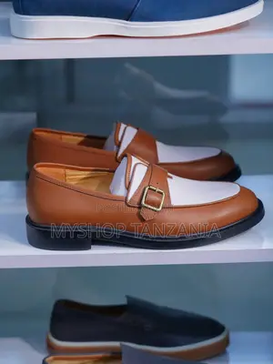 Two-Tone Brown and White Leather Monk Strap Loafer