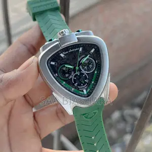 Tonino Lamborghini Watches Green Rubber Belt Silver Case