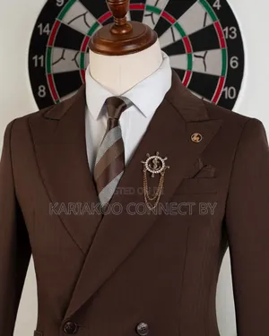 Men's Classic Dark Brown Pinstripe Double-Breasted Suit