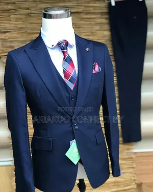 Gentleman's Premium Navy Blue Slim-Fit 3-Piece Suit