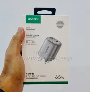 UGREEN Nexode 3-Port GaN Fast Charger, 2xUSB-C 1xUSB-A, 65W Output