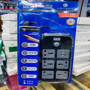 Lightwave 52U Power Extension -5 Sockets,3m Cable Length 2 USB Ports