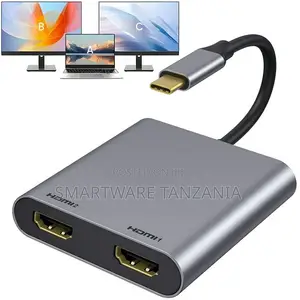 USB-C to Dual HDMI Adapter, Supports at 60Hz, Aluminum Housing, 1ft