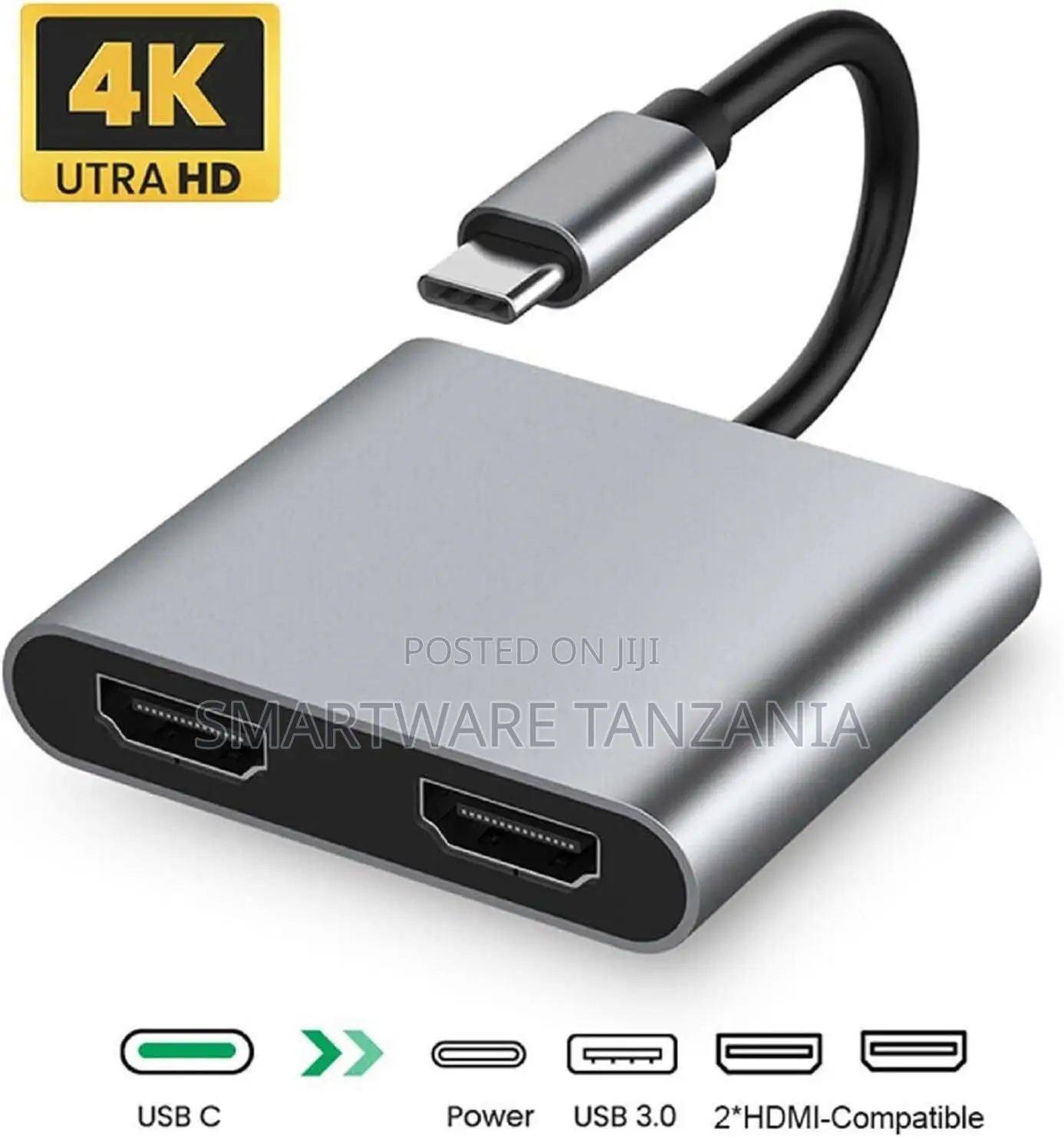 USB-C to Dual HDMI Adapter, Resolution, Aluminum Housing, USB 3.0