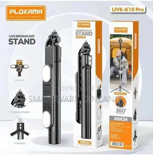 Plokama Pro Long Tripod LED Light, Selfie Stick