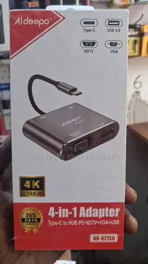 Aldeepo 4-in-1 USB-C Hub Adapter –HDMI, VGA, USB 3.0, PD Charging Dock