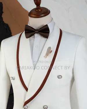 Carlos Cardini Off-White Chocolate Brown Tuxedo Suit