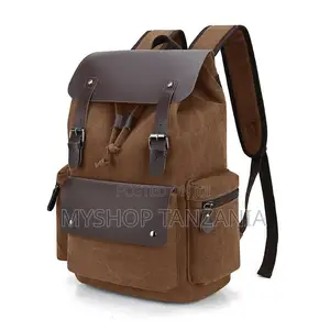 Brown Canvas and Leather Backpack