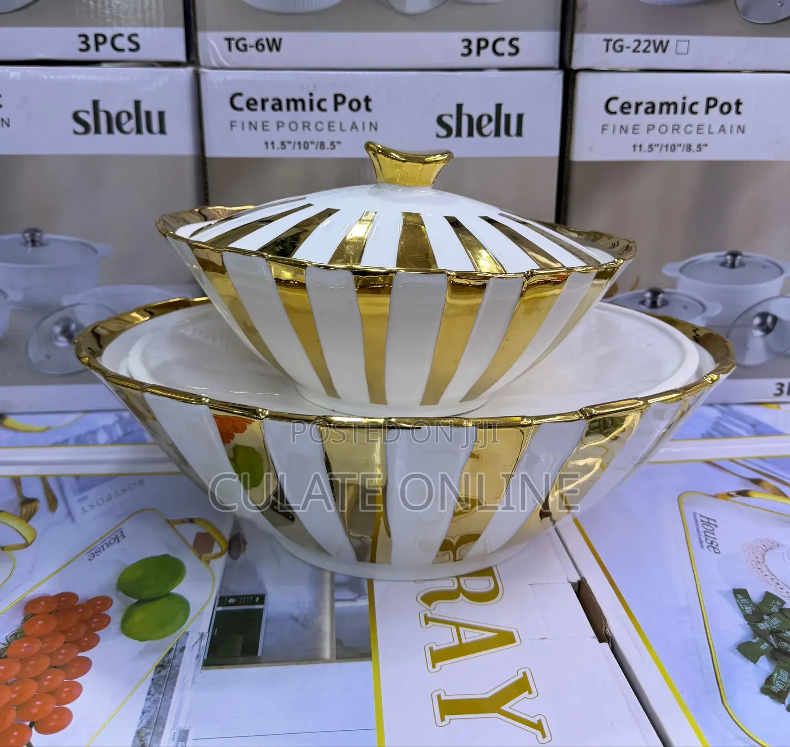 2pcs Gold Ceramic Serving Pots
