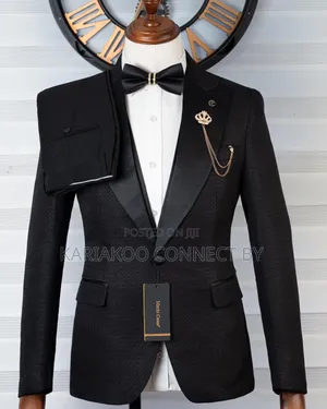 ​Exclusive Black Textured Tuxedo 3-Piece Slim Suit