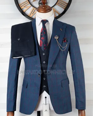 Exclusive Blue Windowpane Check 3-Piece Suit 