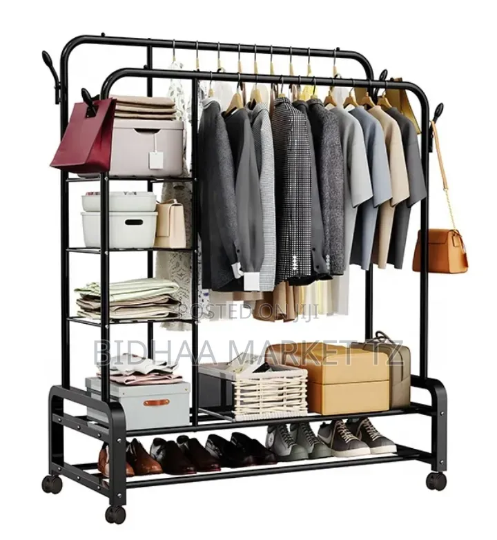Home Garment Rack With Shelves – Clothes Coat Hanger