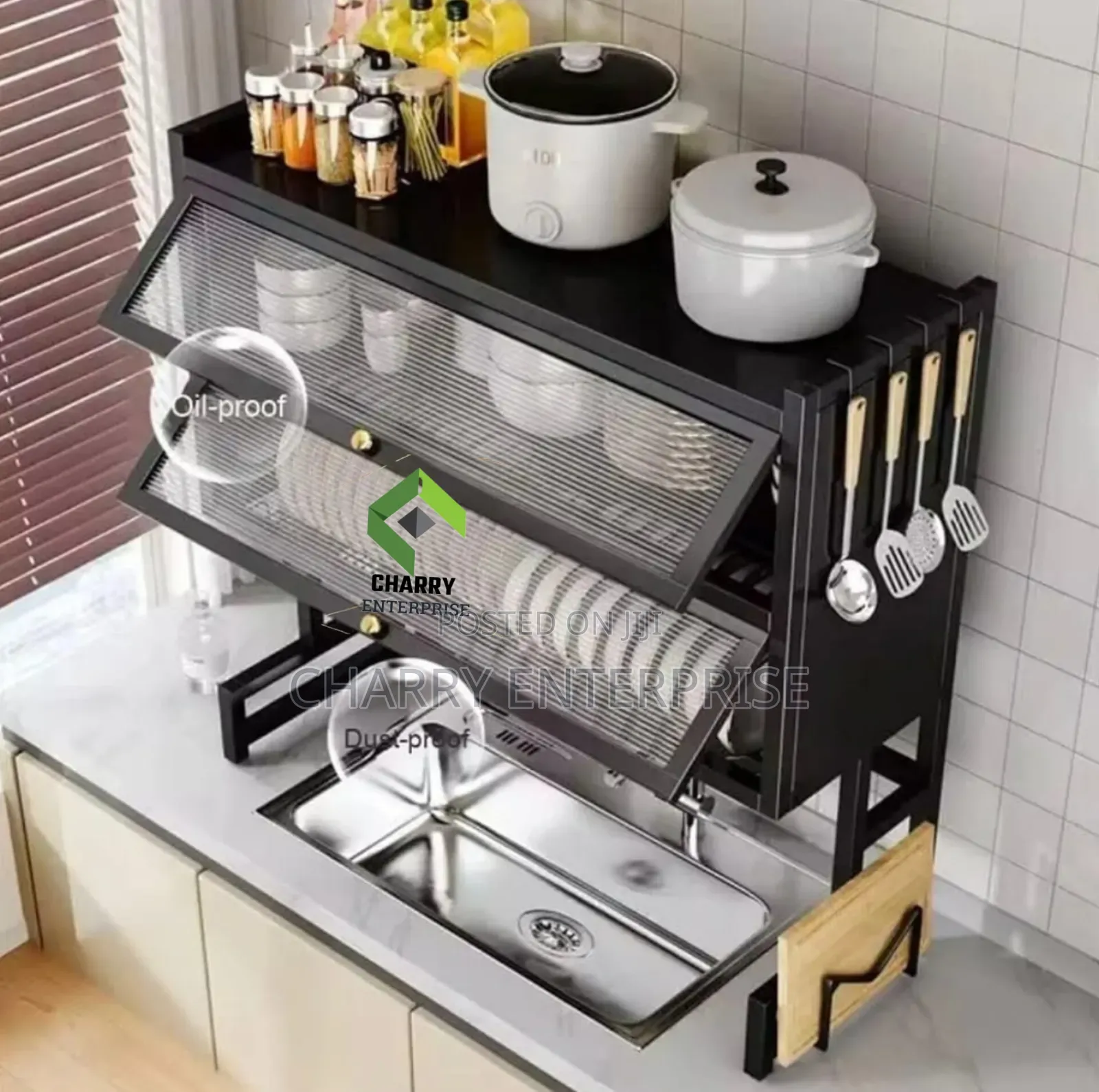 Kitchen Organizer 2Layer Sink Dish Drainer Drying Rack Dust Oil Proof