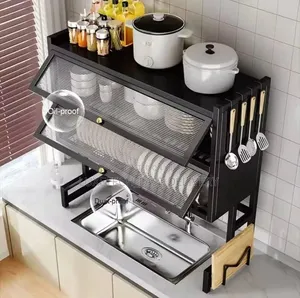 Over-the-Sink Multi-Tier Dish Drying Rack With Dustproof Cover