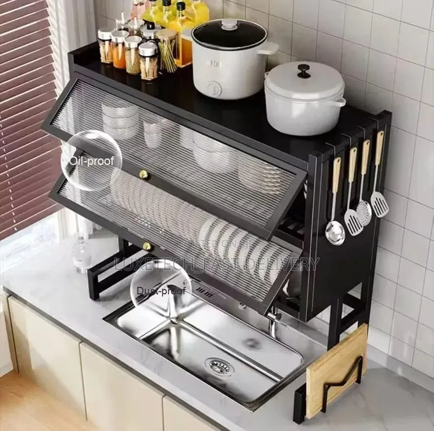 Over-the-Sink Multi-Tier Dish Drying Rack With Dustproof Cover