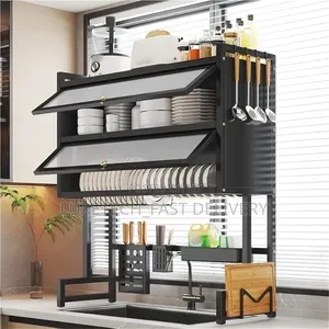 Over-the-Sink Multi-Tier Dish Drying Rack With Dustproof Cover