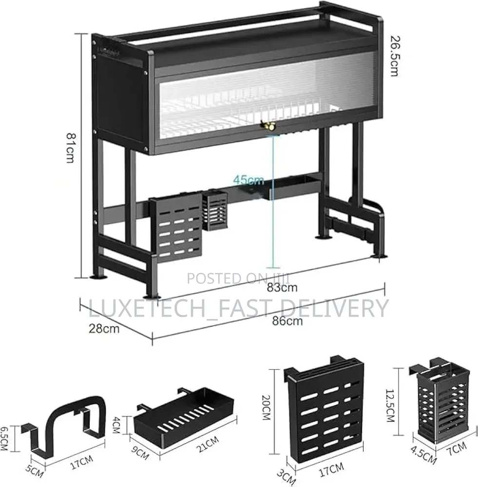Over-Sink Dish Drying Rack With Dustproof Cabinet