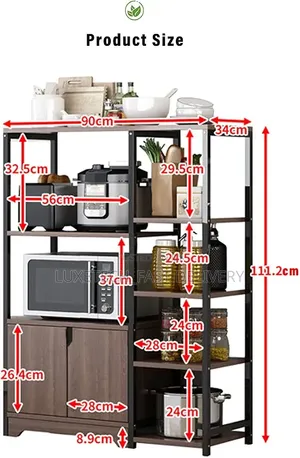 5-Tier Kitchen Baker's Rack With Storage Cabinet and Side Shelves
