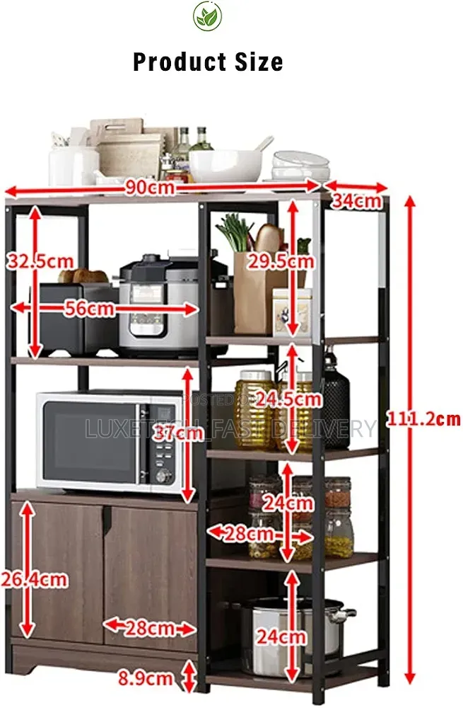 5-Tier Kitchen Baker's Rack With Storage Cabinet and Side Shelves