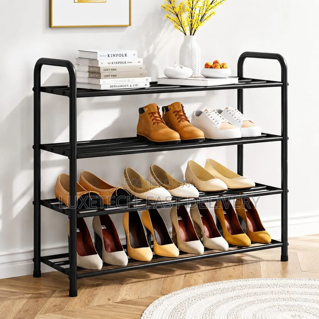 4-Tier Minimalist Metal Shoe Rack for Entryway and Closet