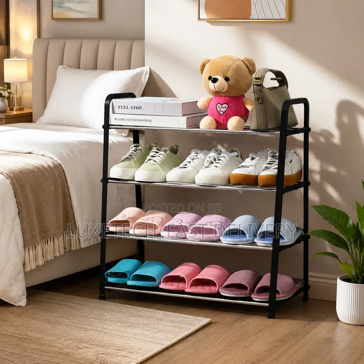 4-Tier Mini Metal Shoe Rack (Holds 12-15 Pairs) for Entryway, Bedroom